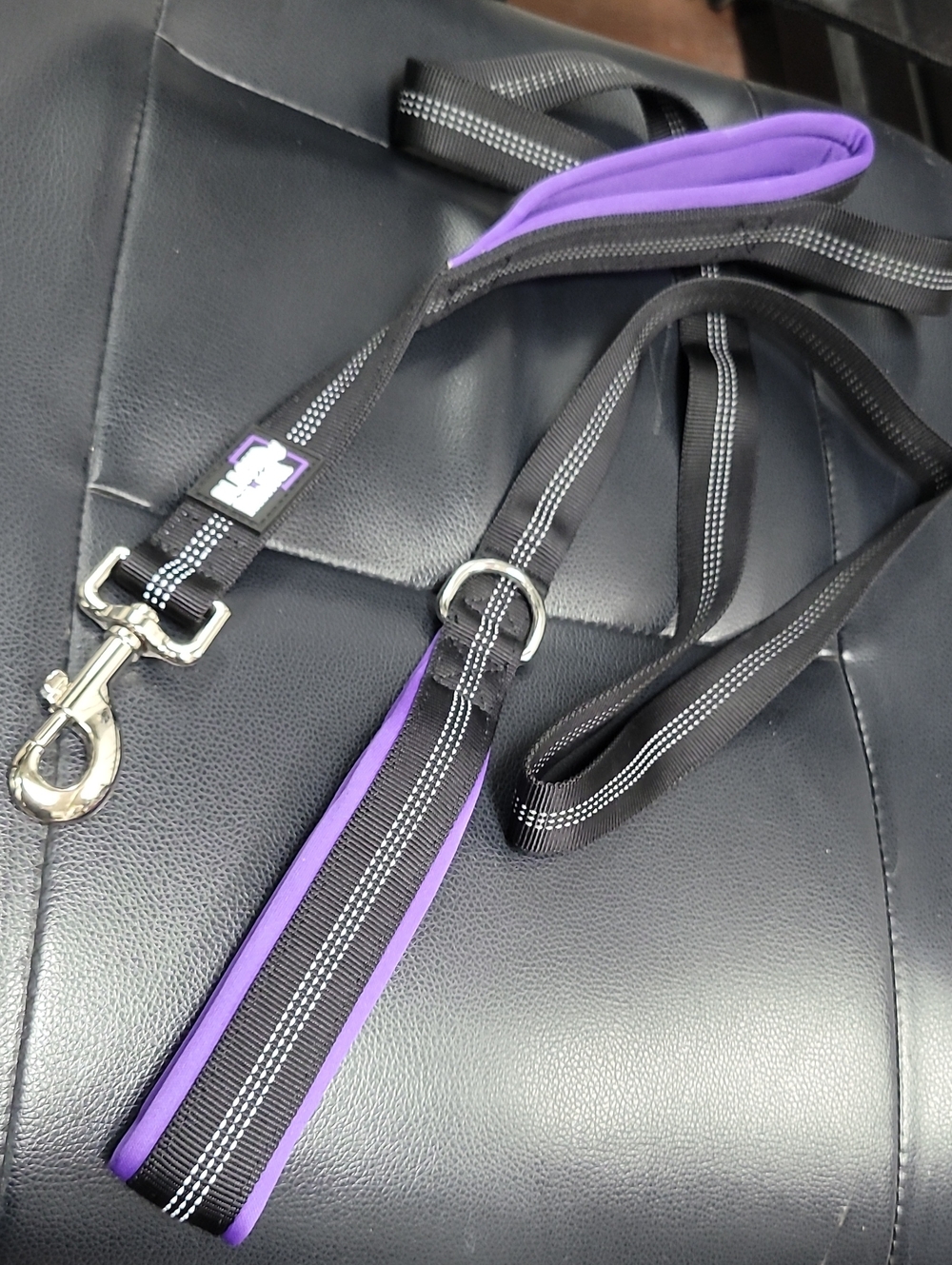 Purple and Black Reflective Dog Leash with Comfort Handle